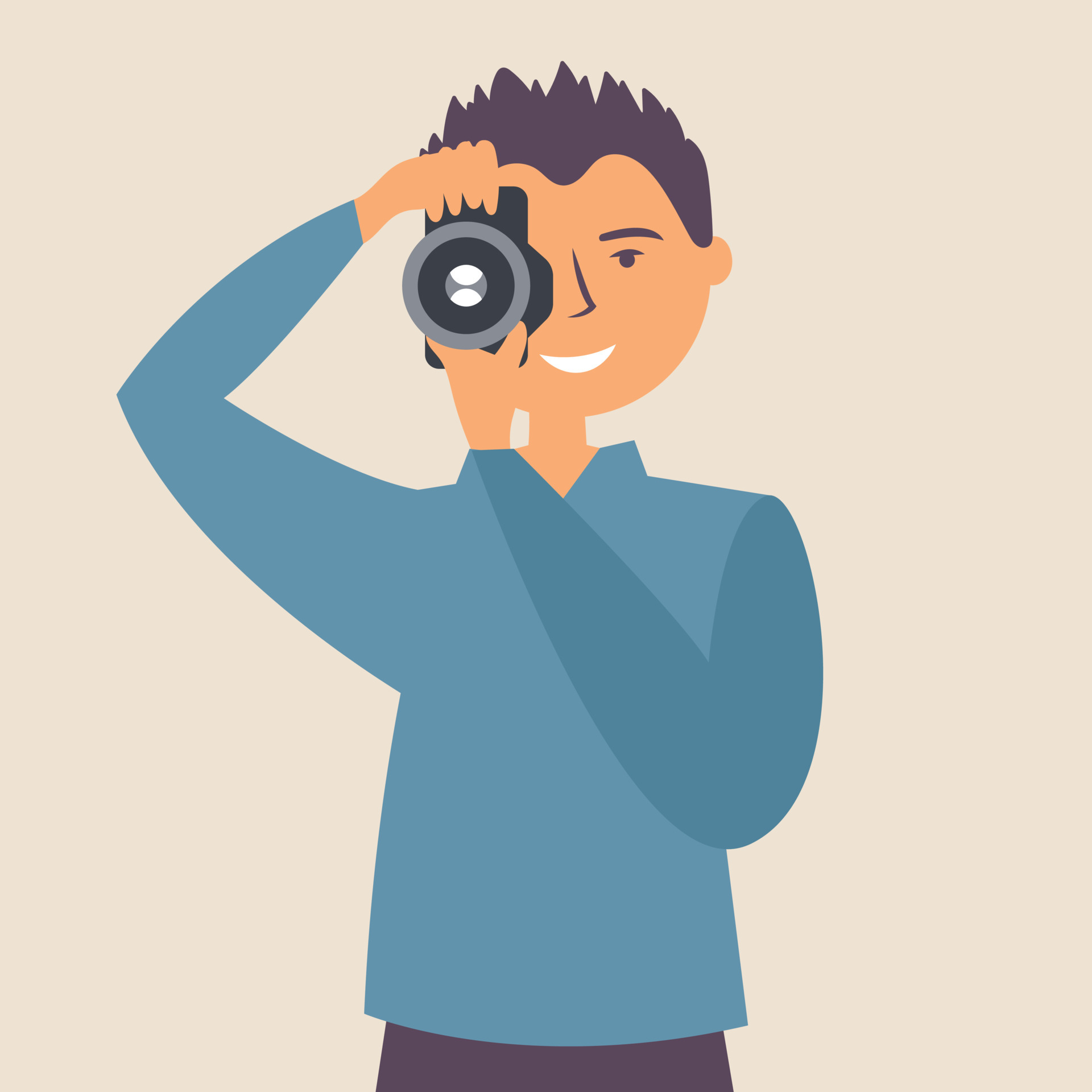The guy takes a picture on the camera. Photographer 6476856 Vector Art at Vecteezy
