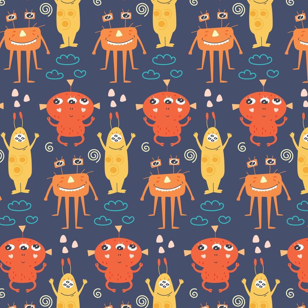 Seamless pattern with cute monsters vector