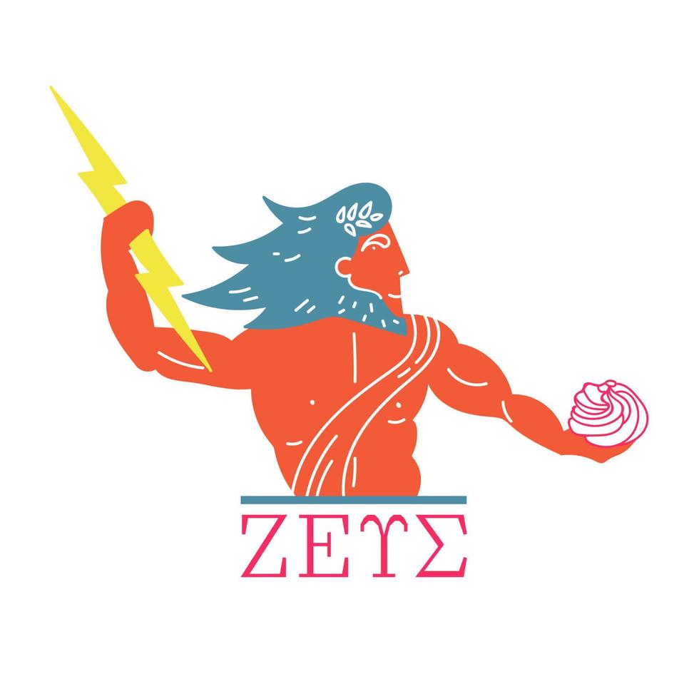 The mighty god Zeus with a lightning in his hand praises the marshmallow vector