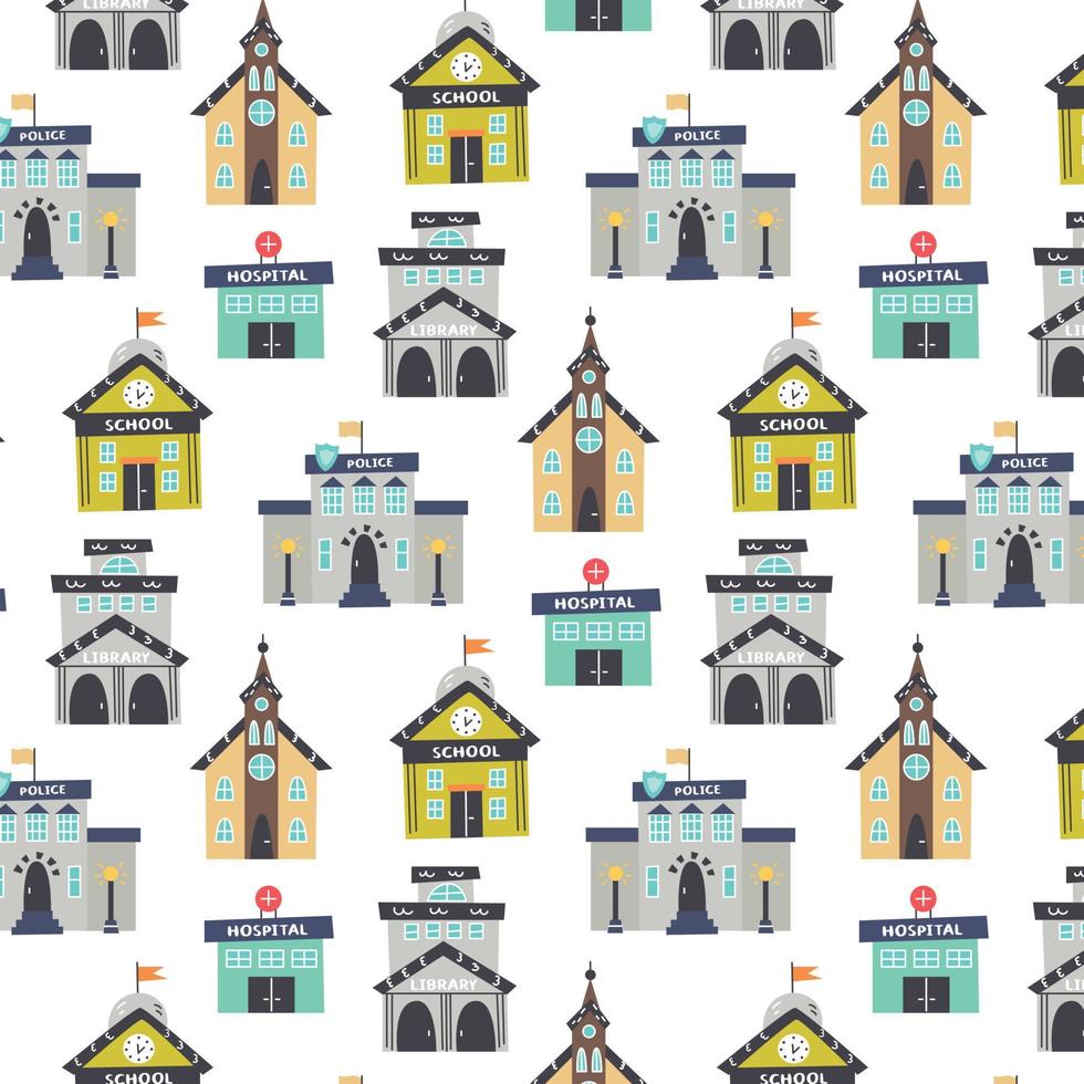 Pattern with public institutions school, hospital, church, library vector