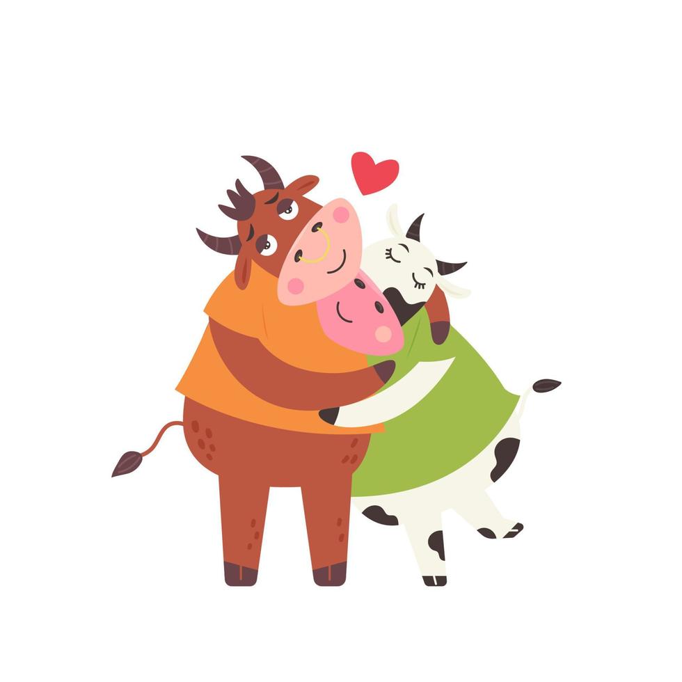 Bull and cow hugging vector