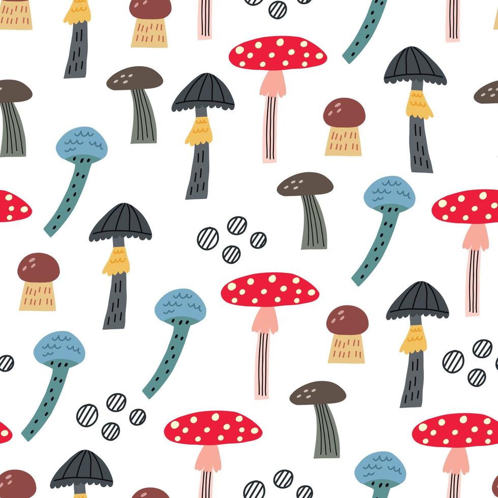 Seamless children pattern forest mushrooms vector