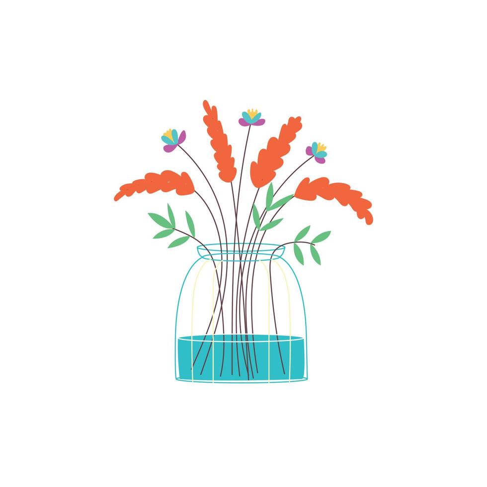 florero de vidrio vectorial con flores naranjas vector