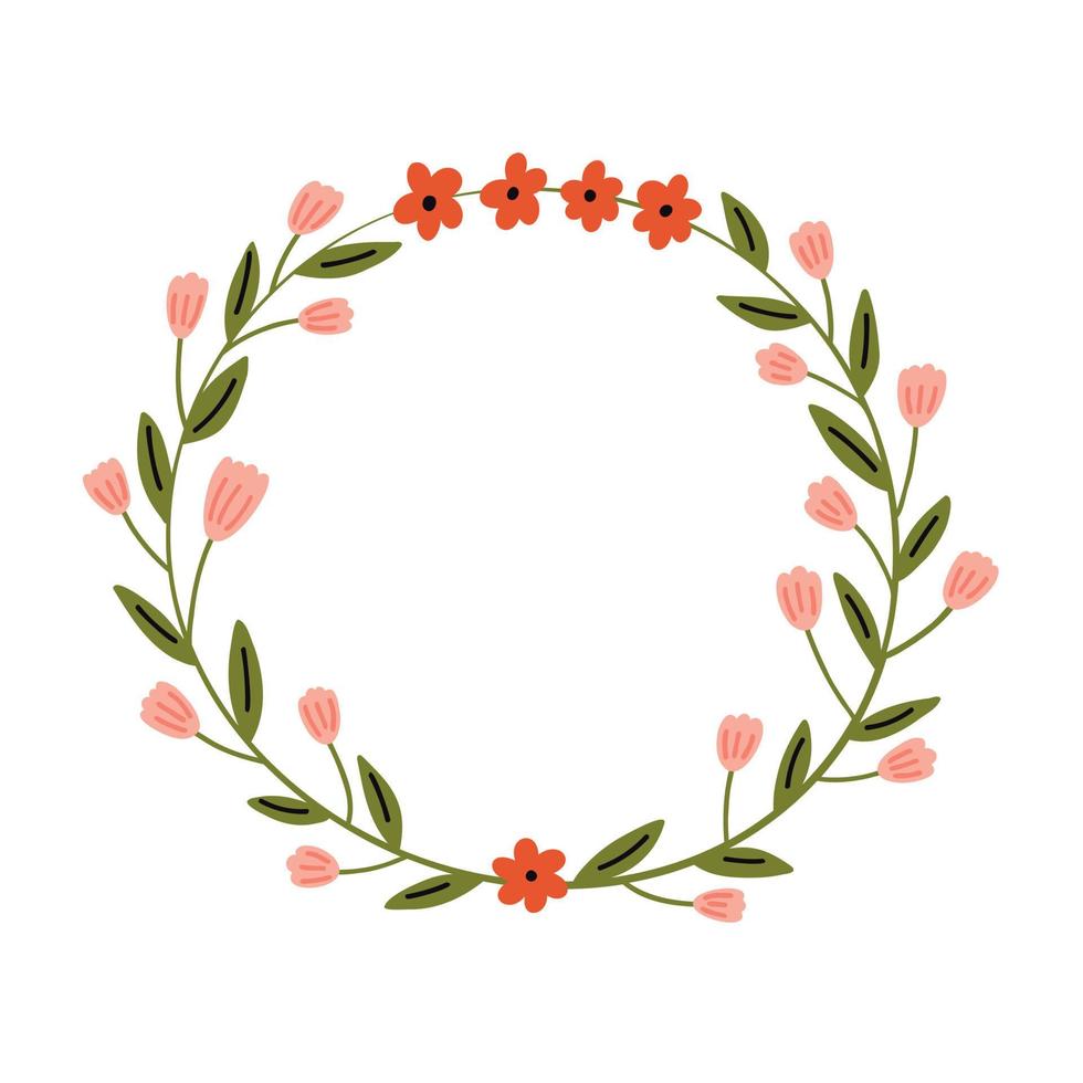 Plant frame with leaves and pink tulips vector