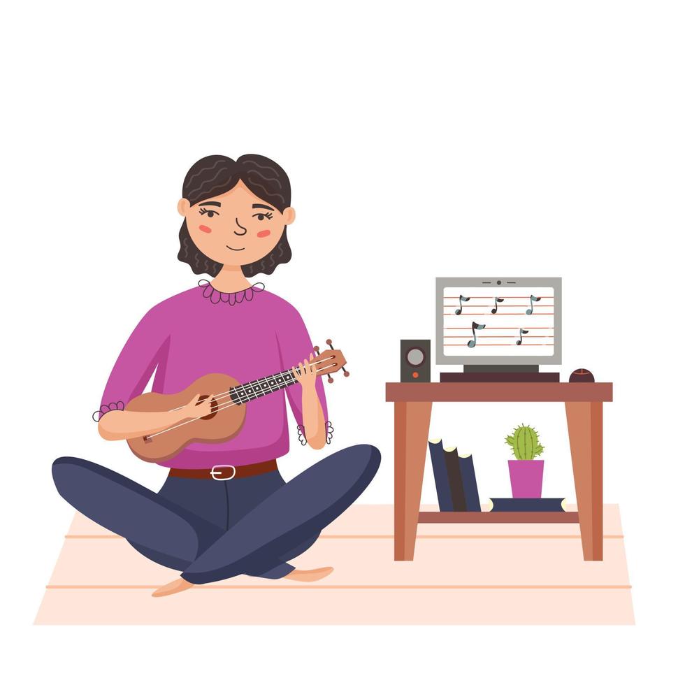 Girl playing ukulele vector