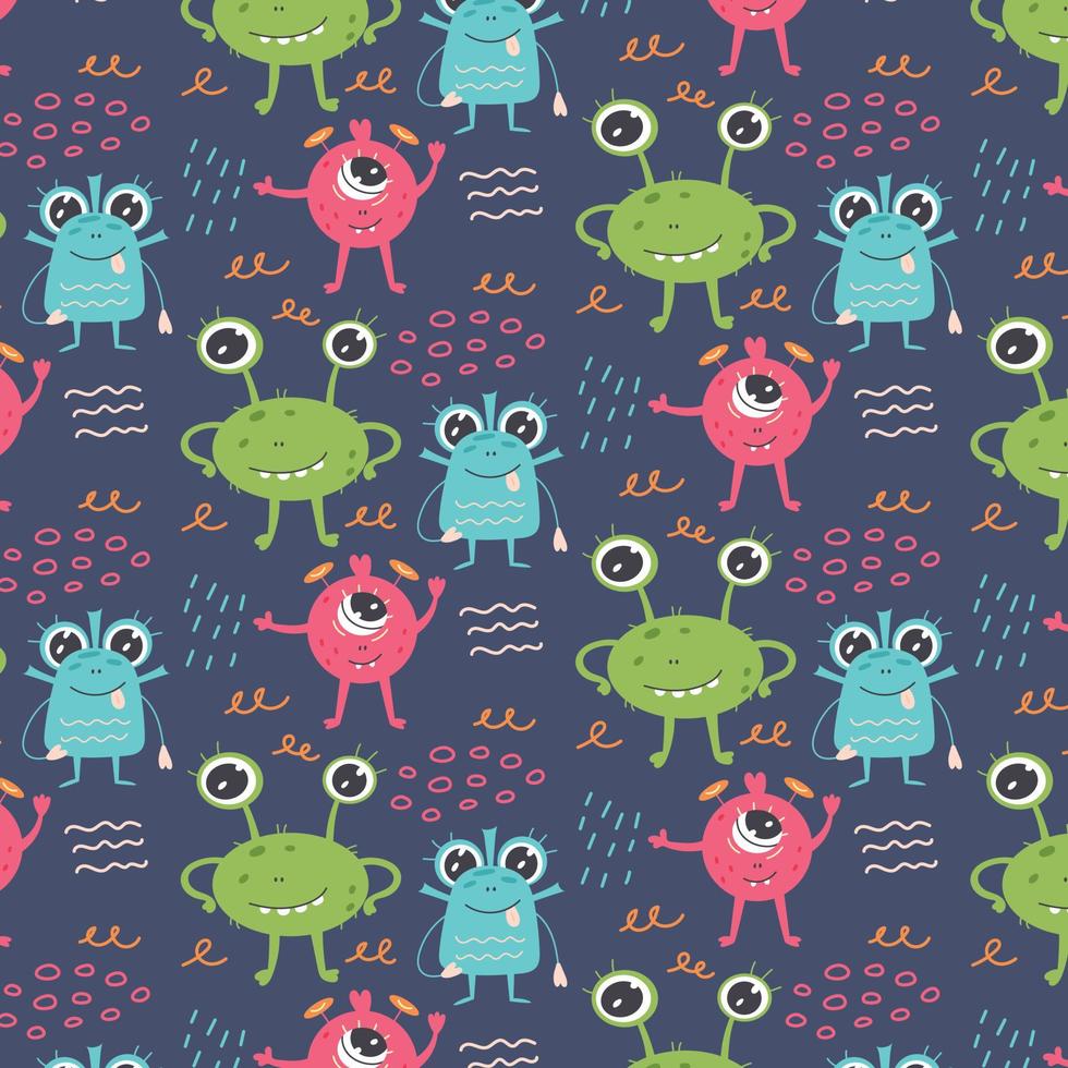Seamless pattern with cute space monsters vector