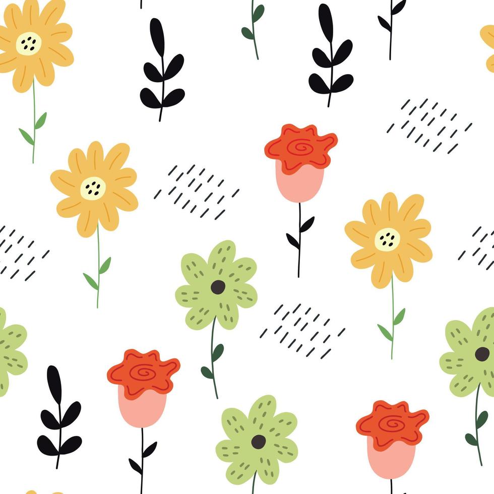 Seamless children wildflower leaf pattern vector