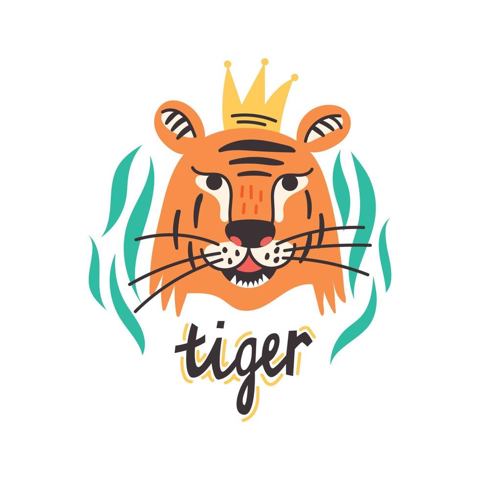 Face Chinese tiger with crown vector