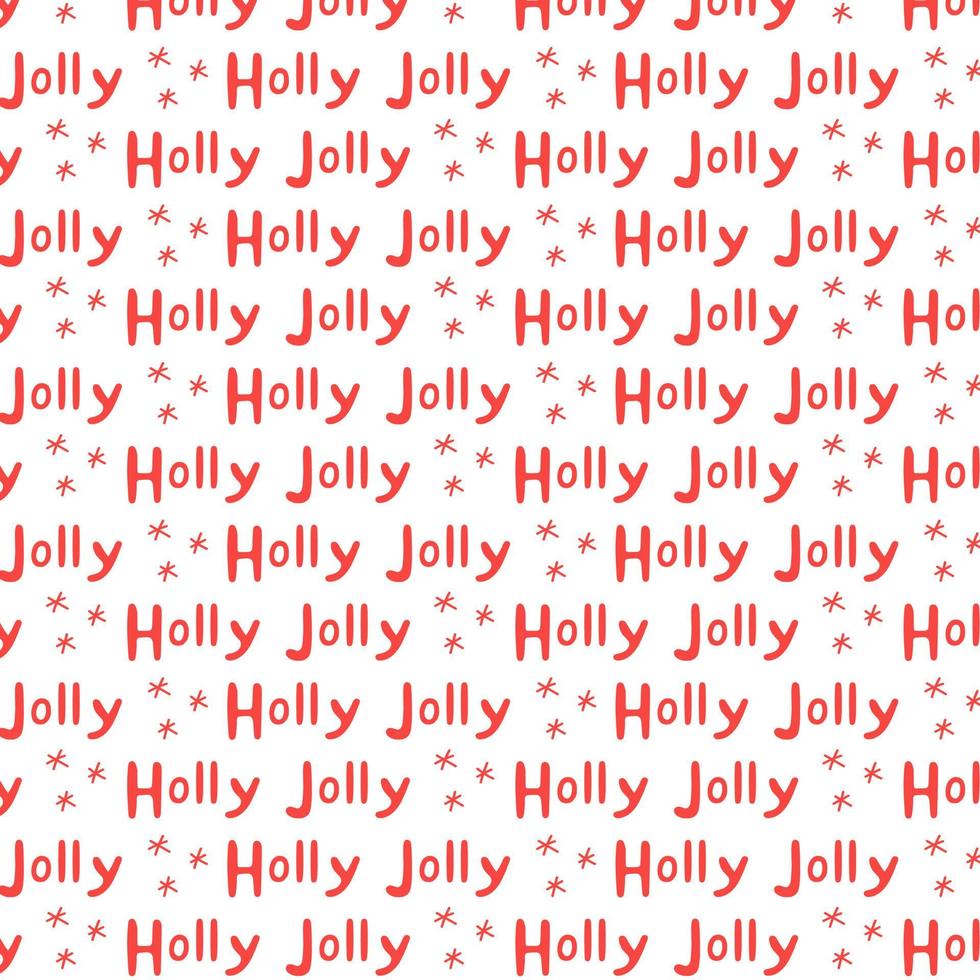 Christmas lettering text pattern holly jolly. New year background merry Christmas. Vector illustration in red white shades for gift wrapping
