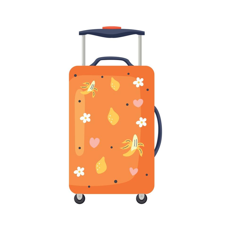 maleta de viaje naranja con ruedas vector