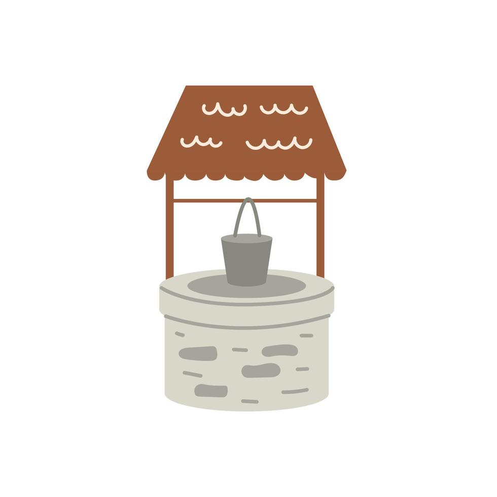 Stone well with bucket vector