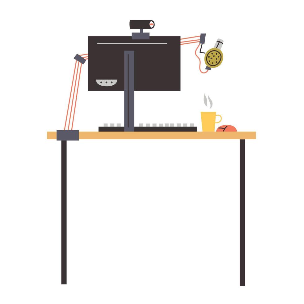 Computer desk doodle vector