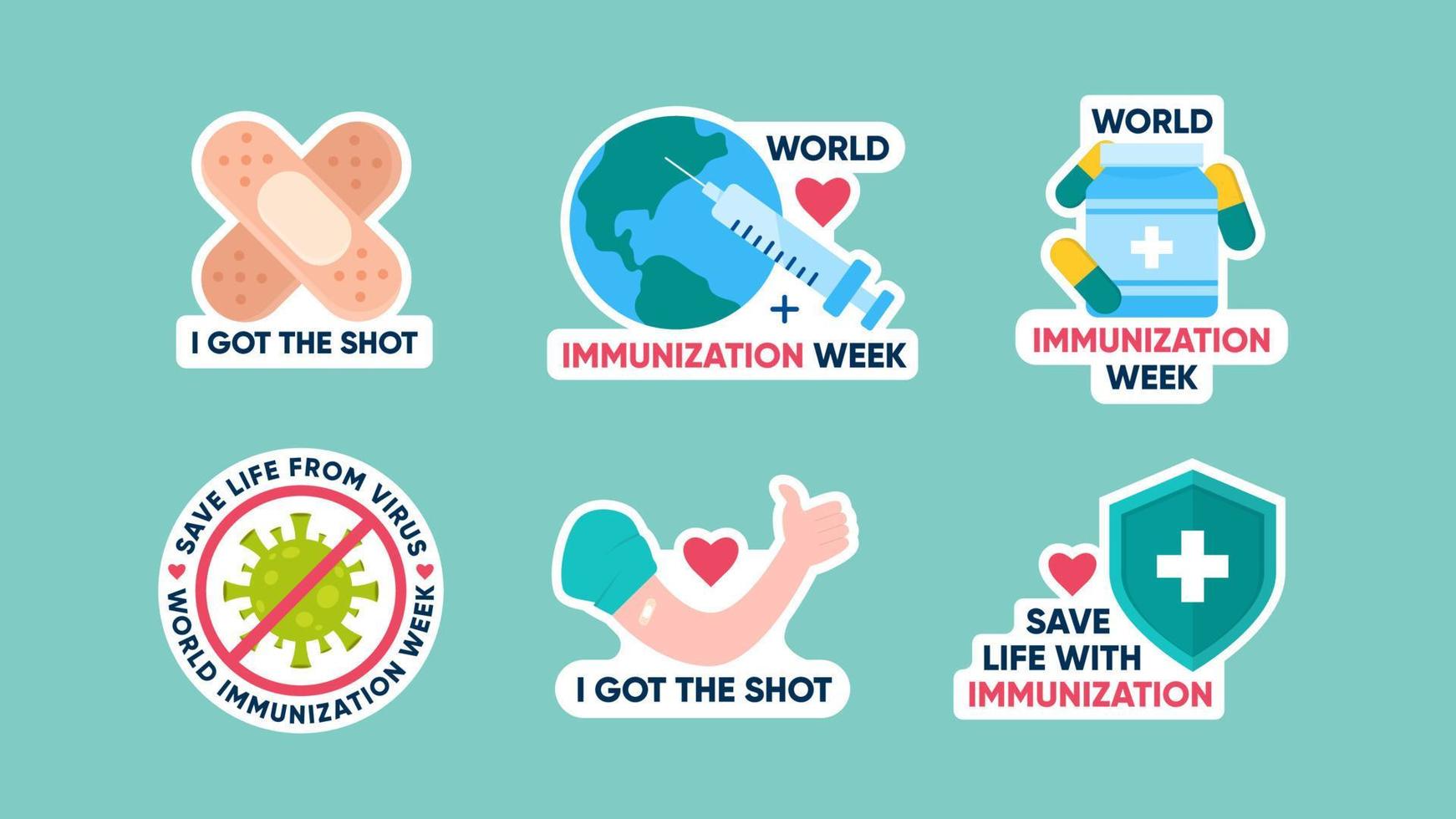 World Immunization Week Stickers Collection Set vector