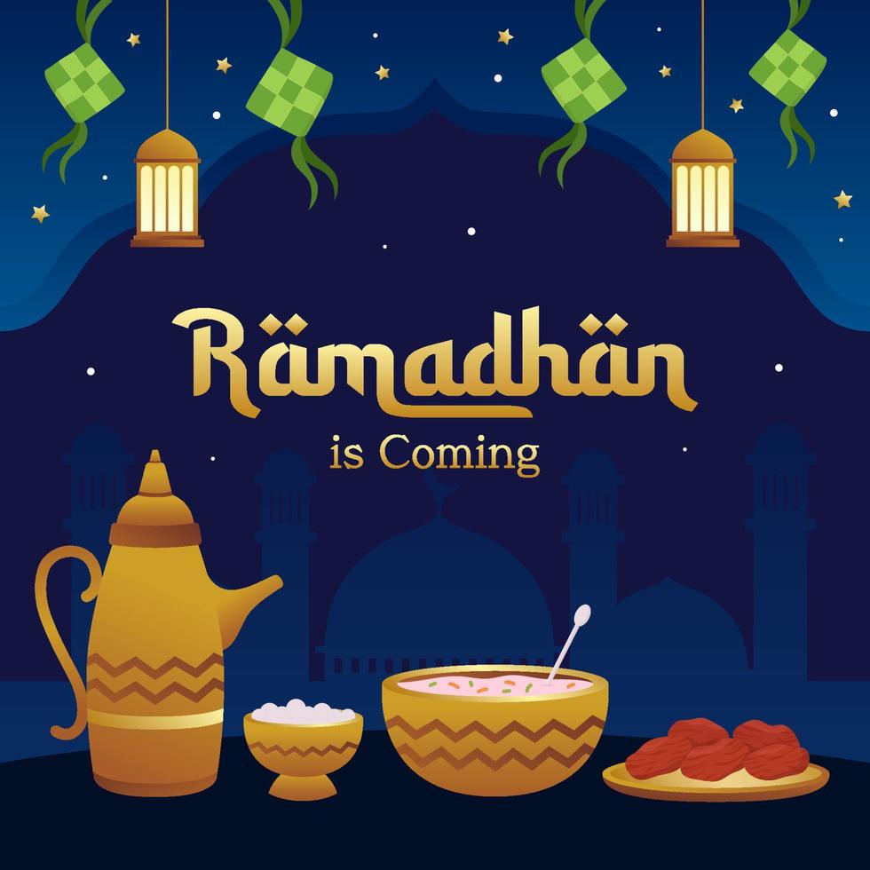 fondo de ramadán con comida iftar vector