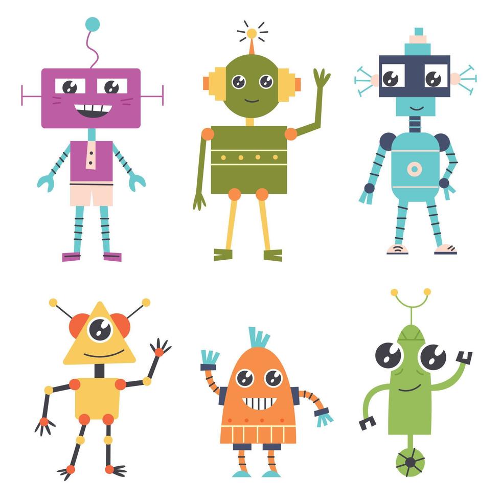 Set with cute alien robots vector