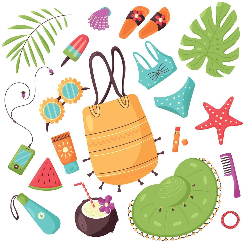 Summer Beach Items Set vector