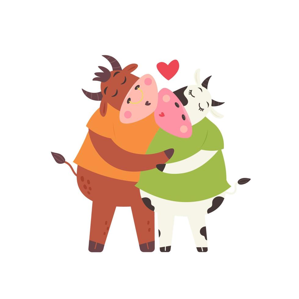 Bull and cow kiss vector