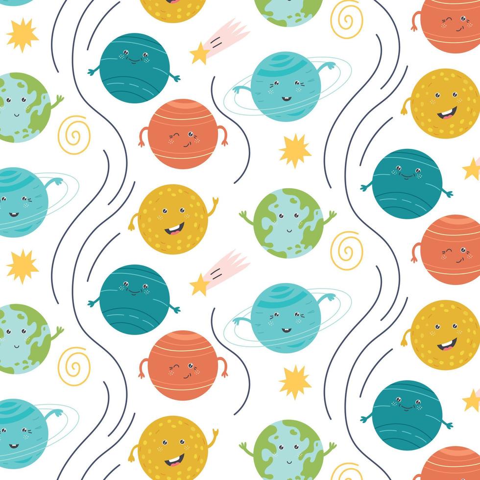 Seamless pattern with solar system planets and stars vector