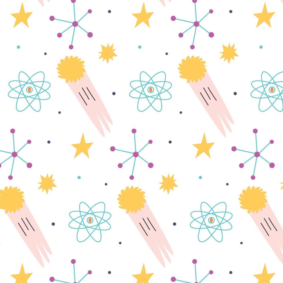 Seamless pattern with shooting stars and scientific symbols vector