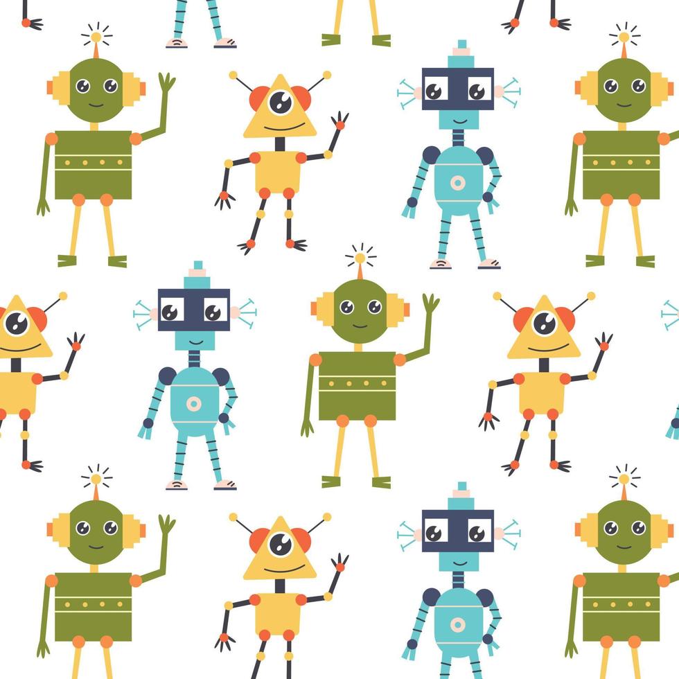 Seamless pattern with alien robots vector