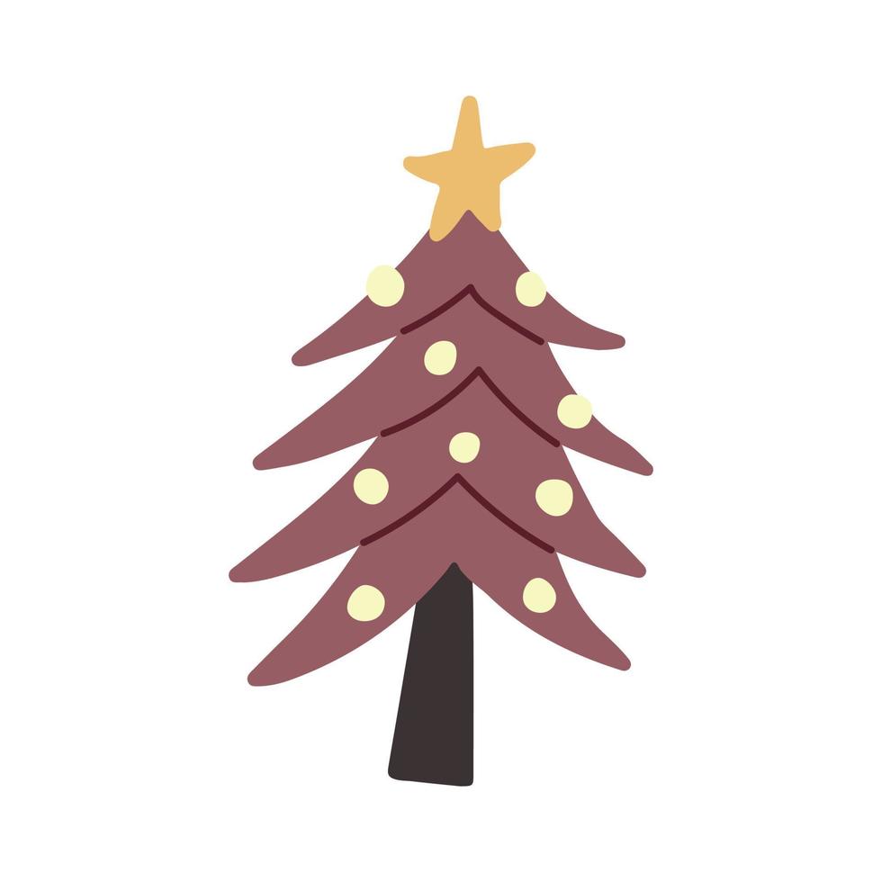 árbol de navidad burdeos con juguetes y una estrella vector