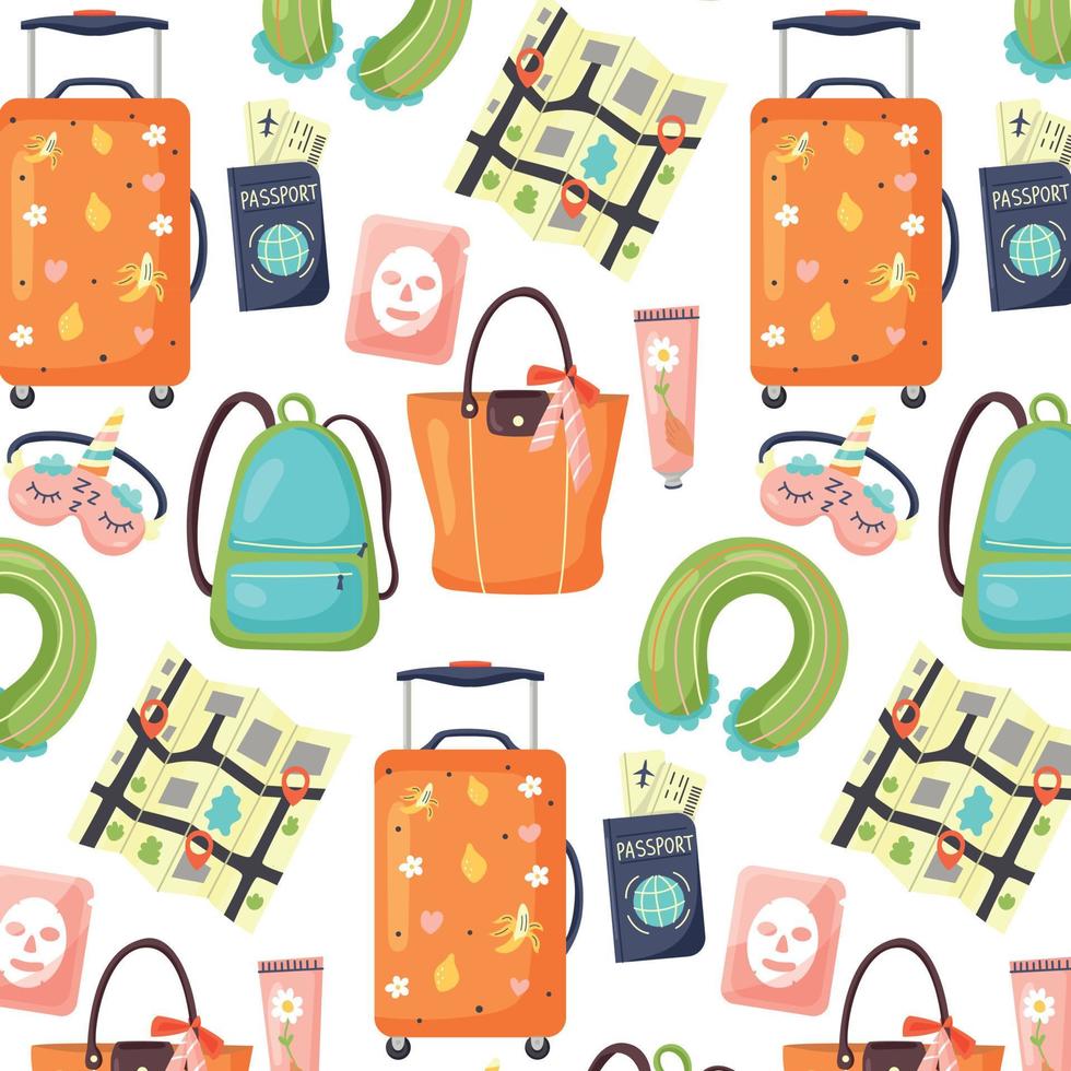 Pattern of tourist luggage and accessories vector