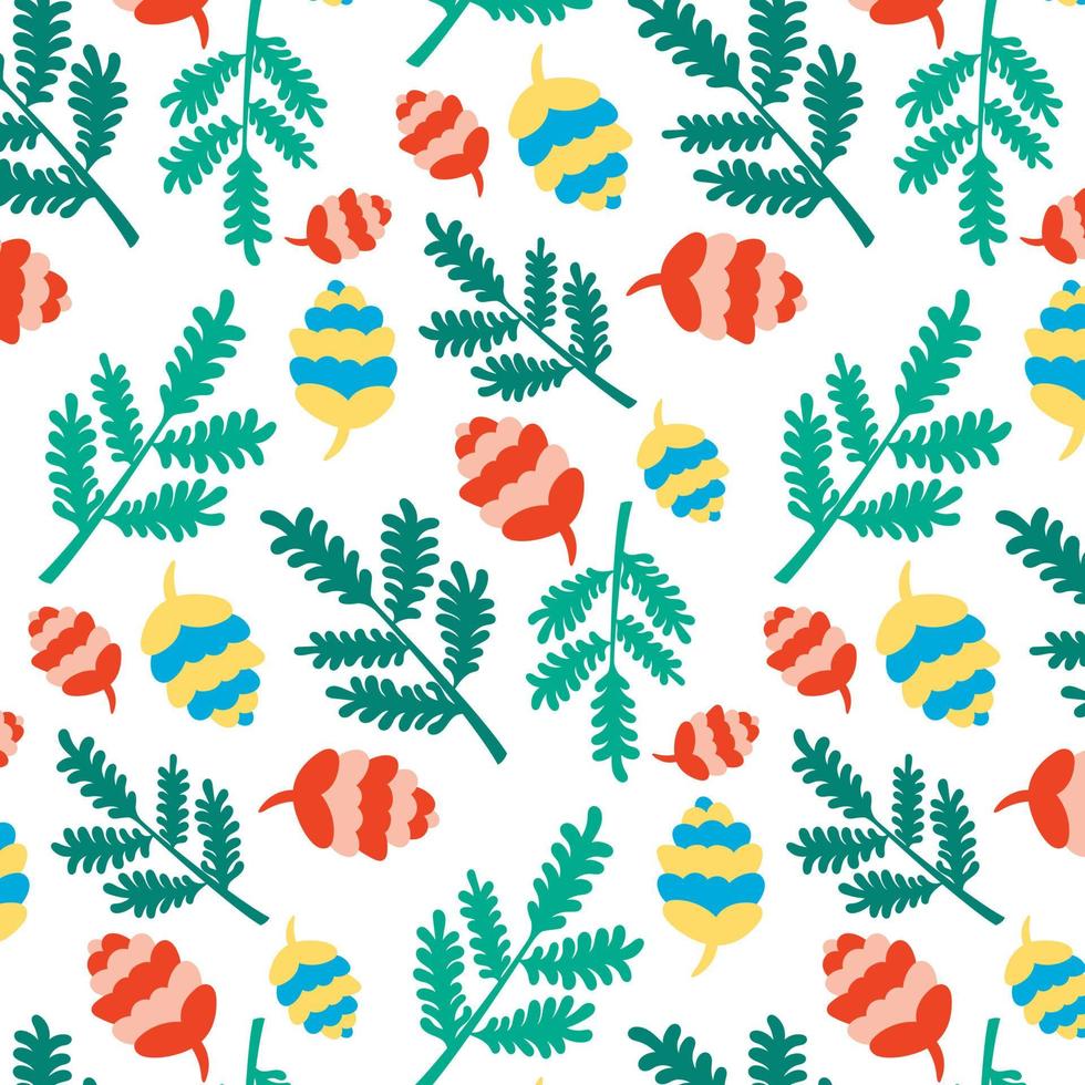 Christmas New Year pattern of coniferous branches of cones. Festive background vector