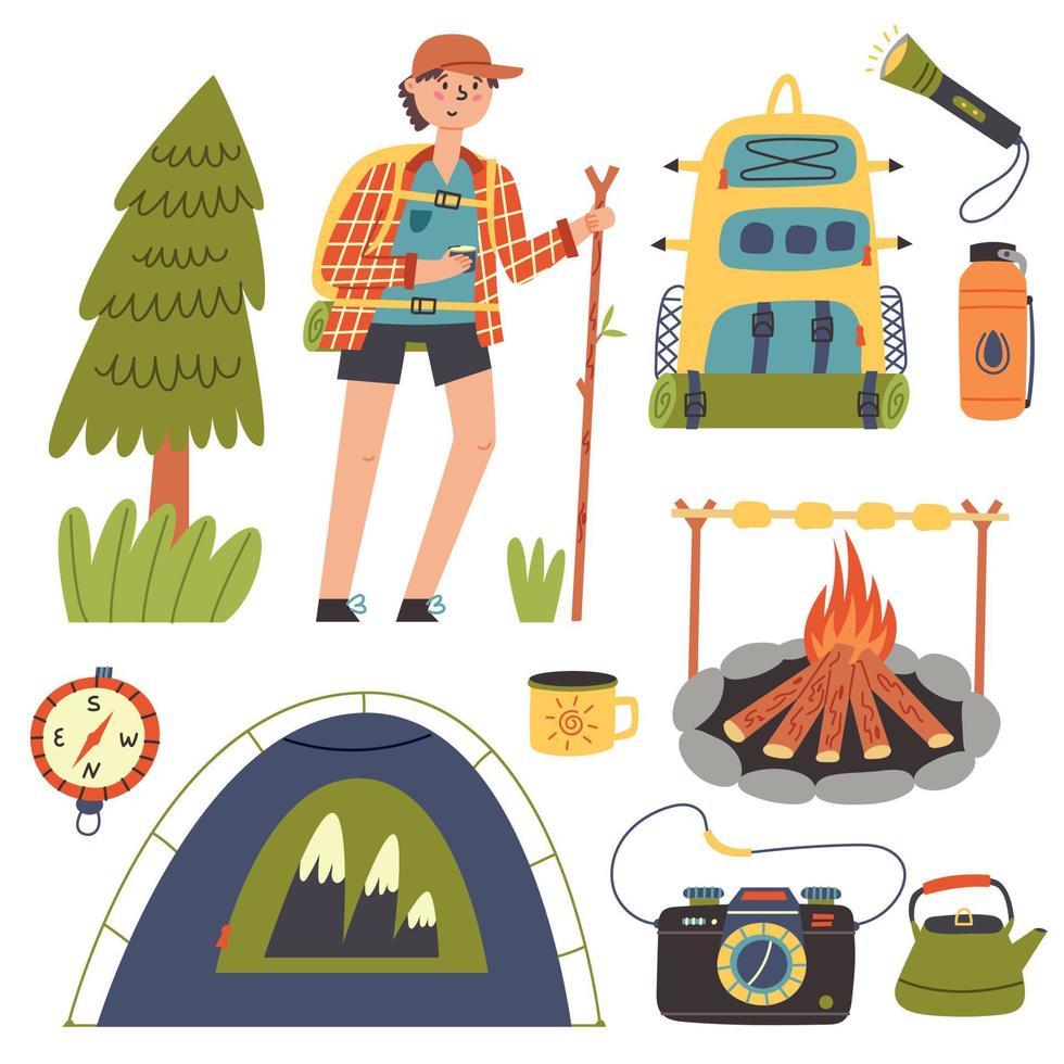 Set Hiking camping vector