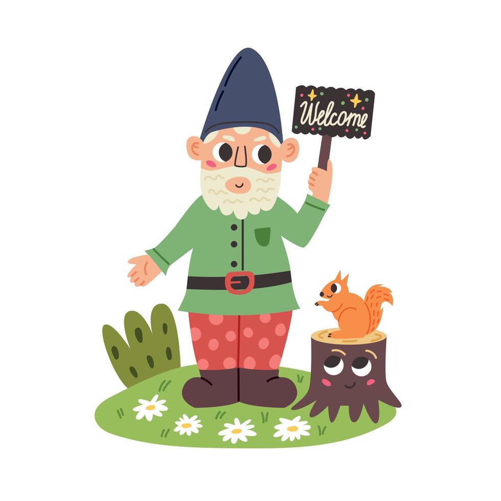 Little Gnome with Welcome Sign vector