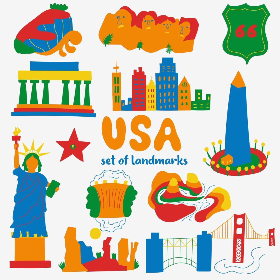Set of attractions popular places of USA vector
