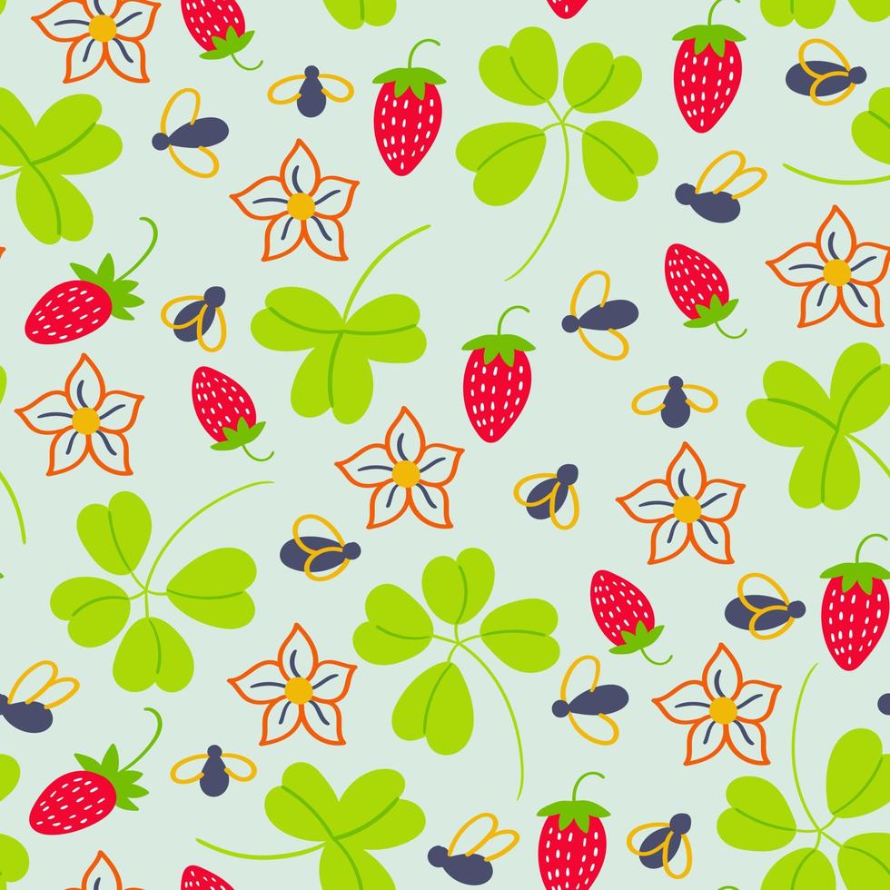 Summer pattern of strawberries and midges vector