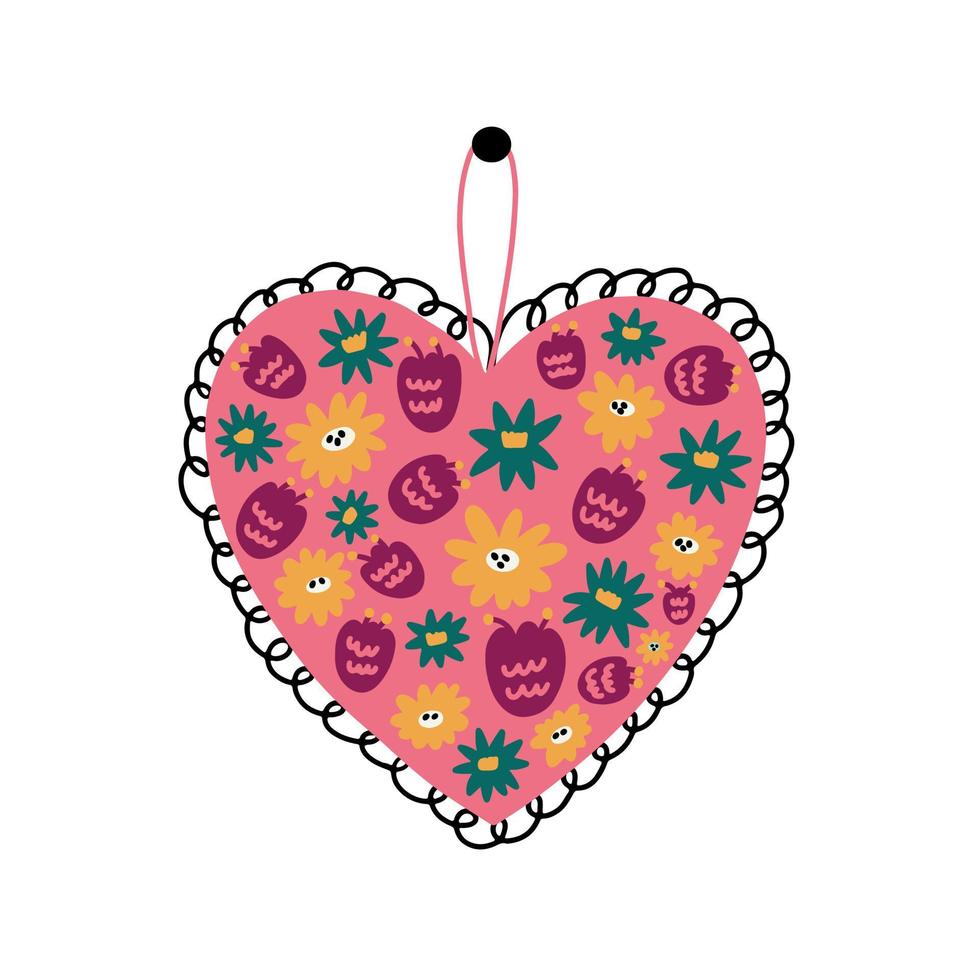 Pink heart with flowers vector