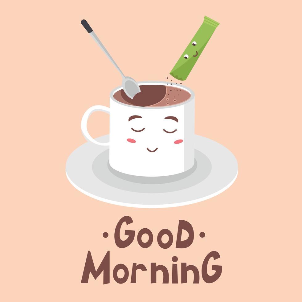 Nice white mug with instant coffee and a spoon vector