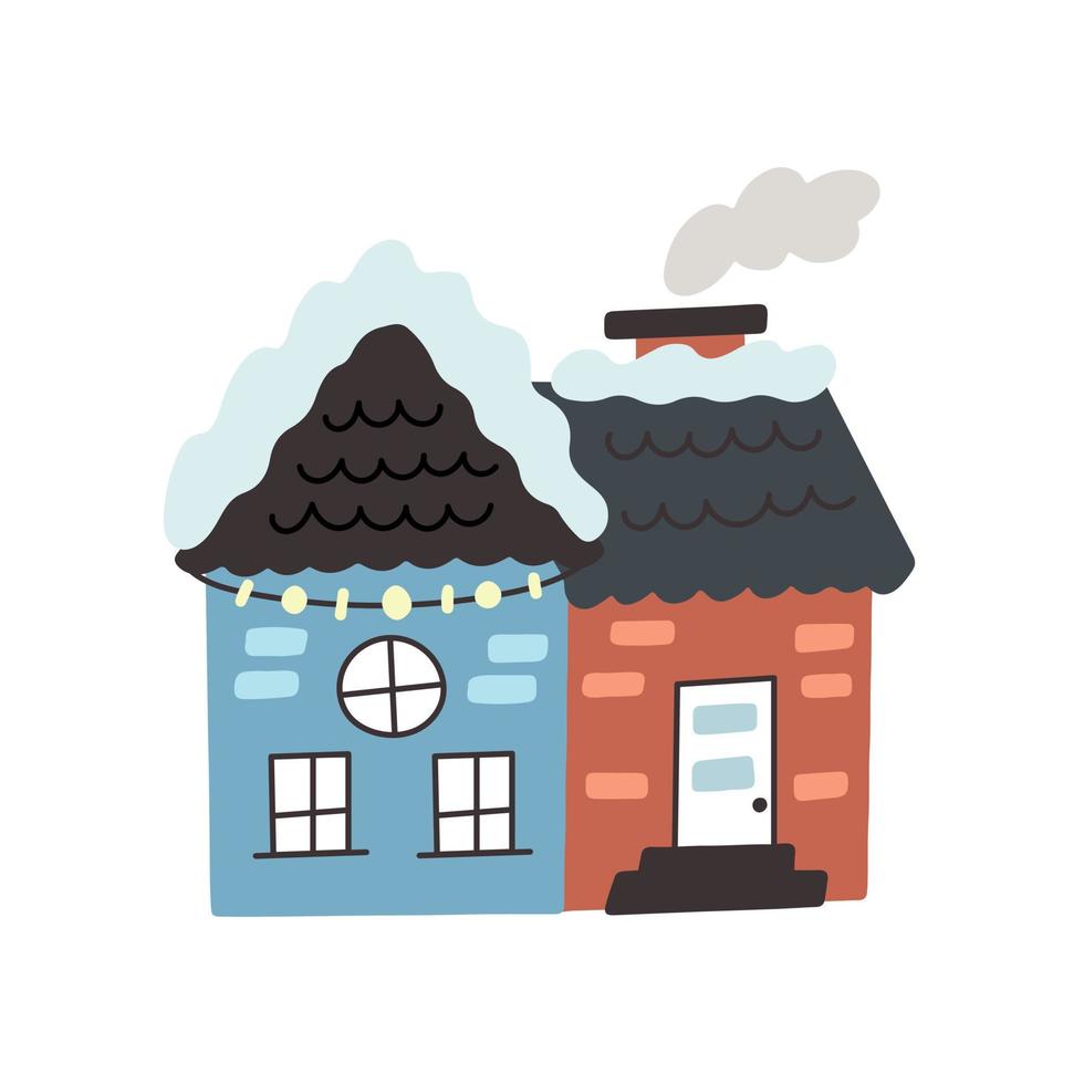 Christmas winter house blue and red vector