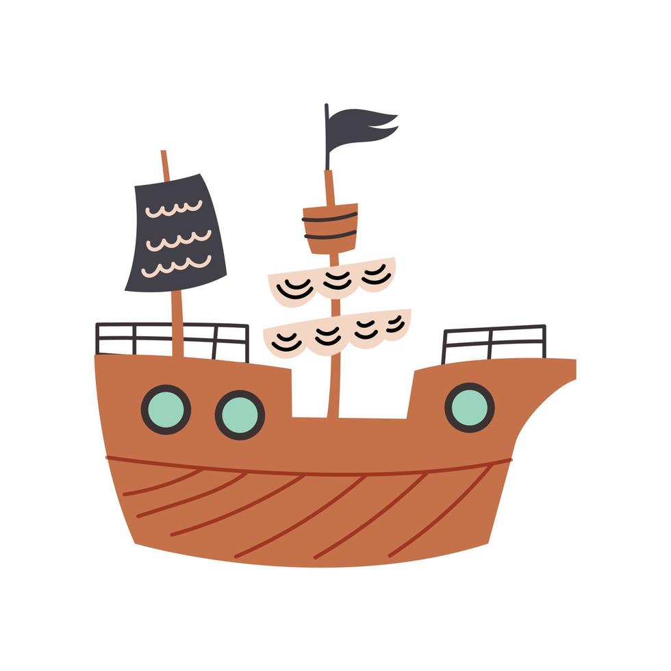 Wooden pirate ship vector