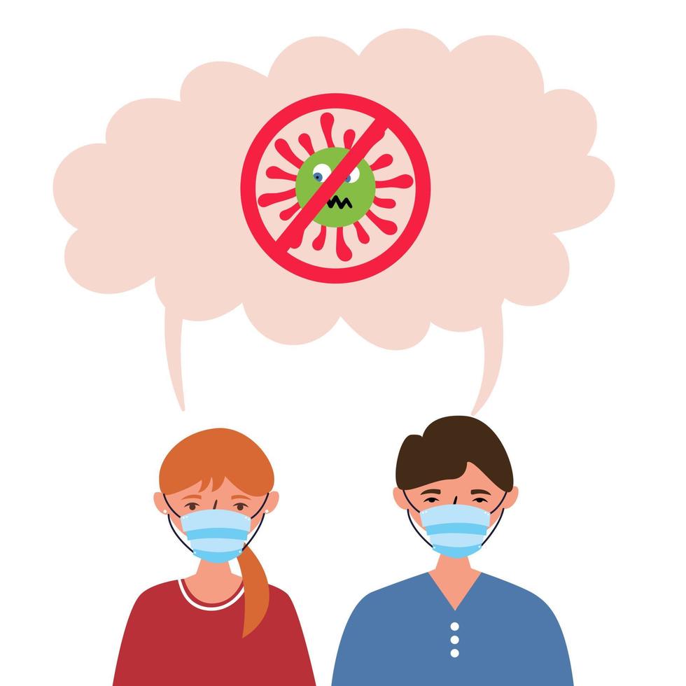 Girl and guy in medical masks against coronavirus vector