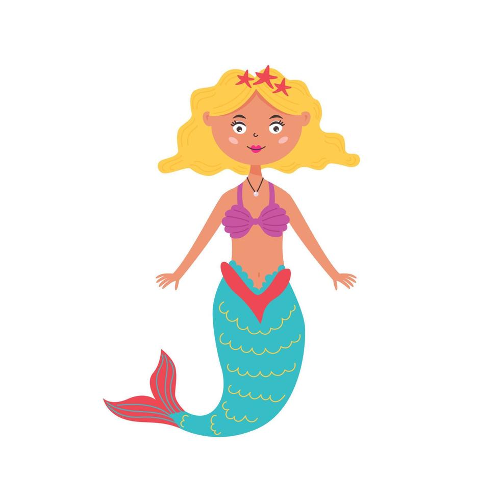 Cute mermaid with yellow blonde hair vector