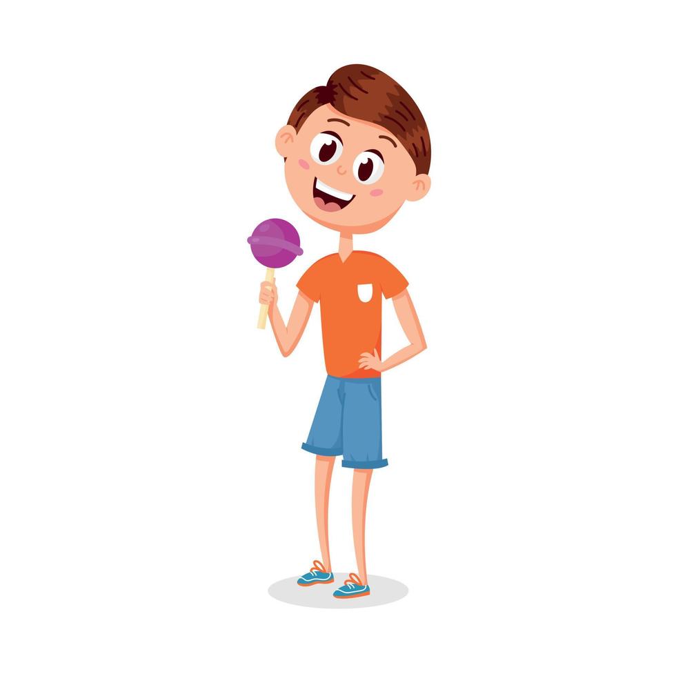 Cartoon boy with a candy on a stick vector