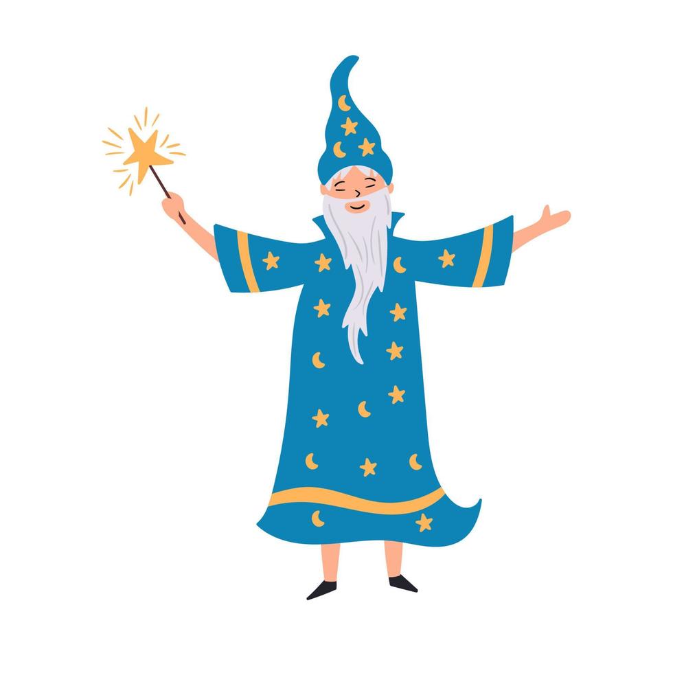 Wizard sorcerer with a magic wand vector