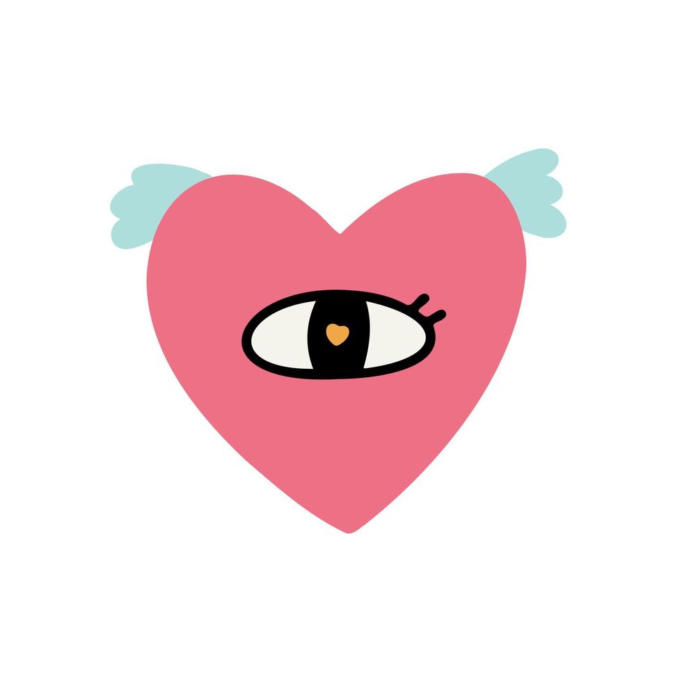 corazón rosa con alas y ojo vector