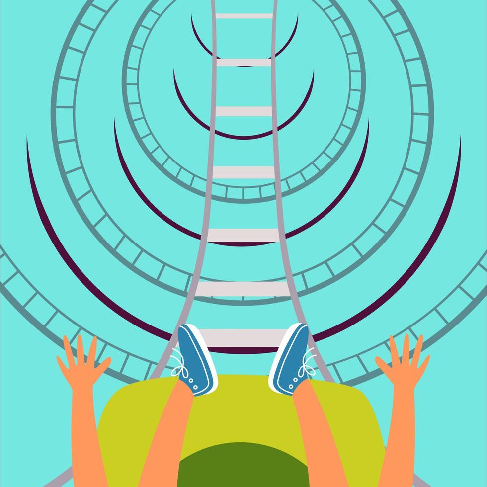 Roller coaster bottom view. Children's attraction. Adrenaline. Thirst for speed and fun vector