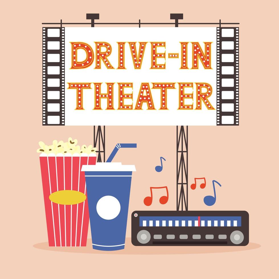 Session drive-in theater with popcorn soda and radio vector