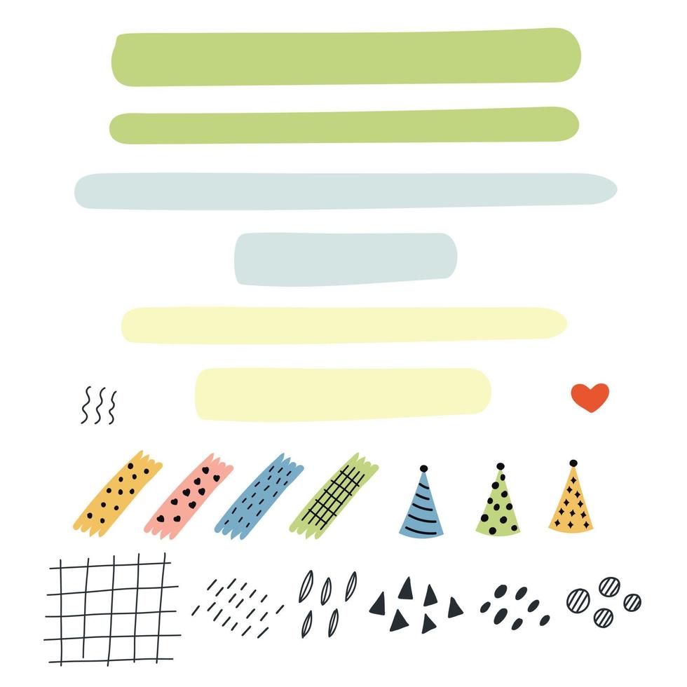 Set abstract text decor elements scotch tape birthday vector