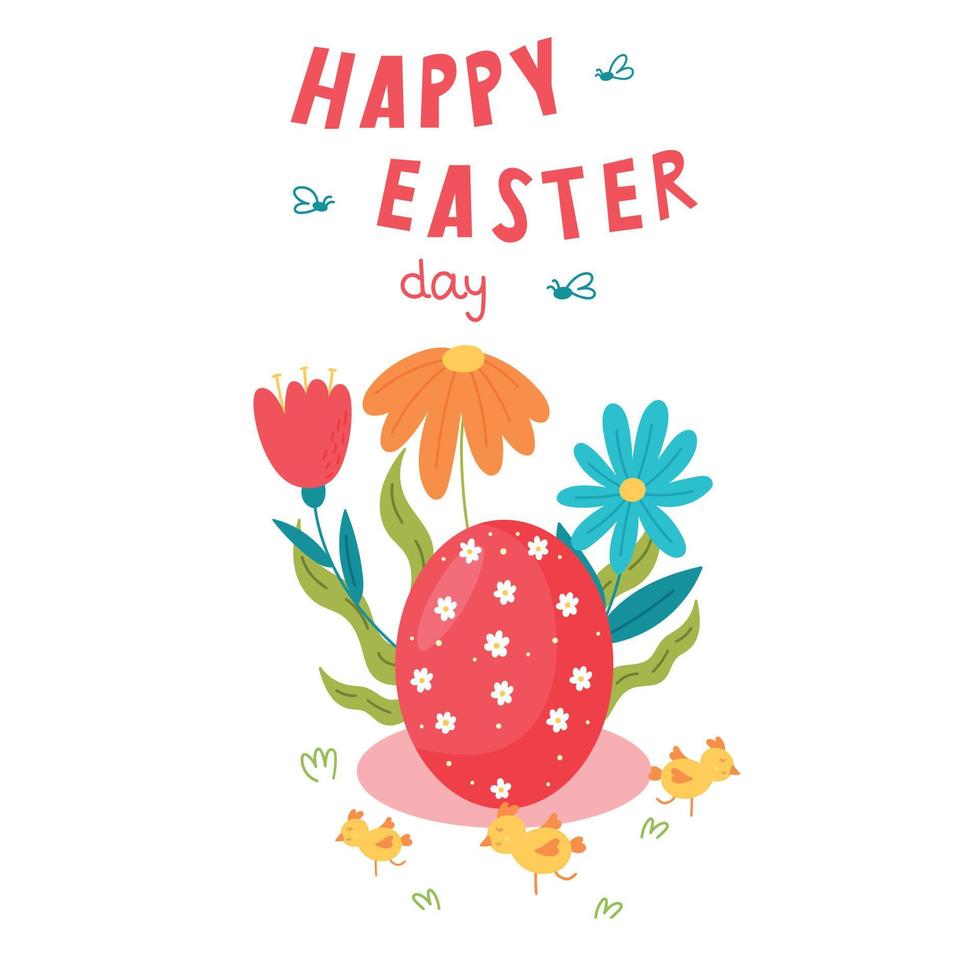 Happy Easter greetings with an Easter egg and a flower arrangement vector