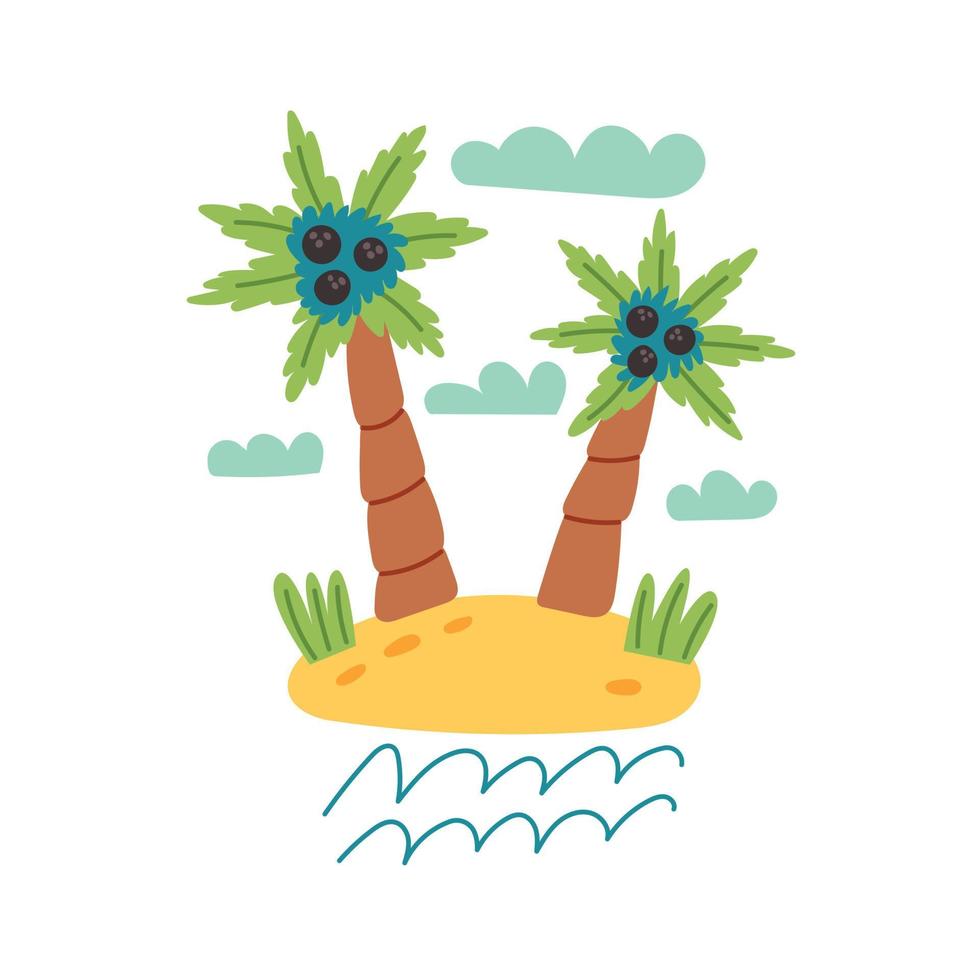 Uninhabited island with palm trees vector