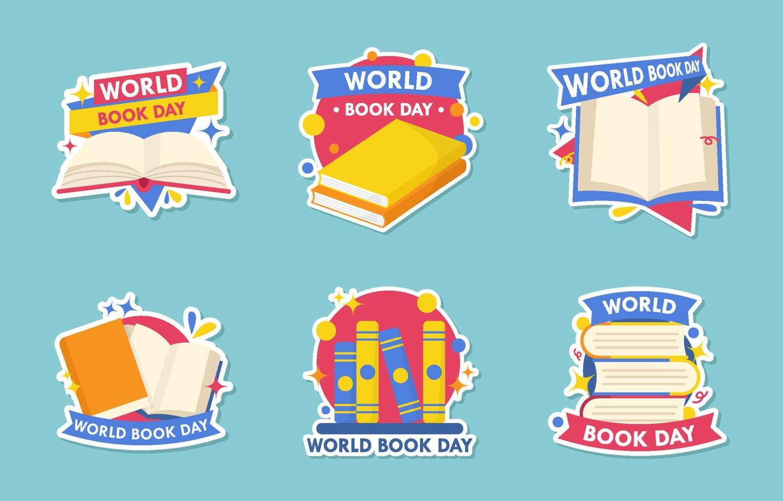 conjunto de pegatinas del día mundial del libro vector