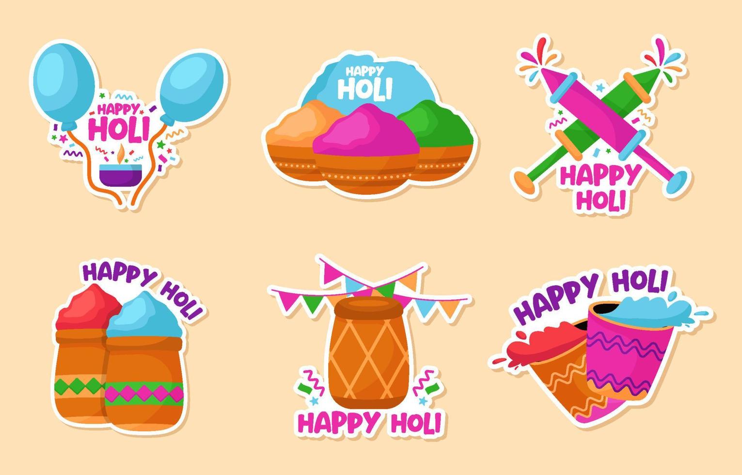 conjunto de pegatinas del festival feliz holi vector