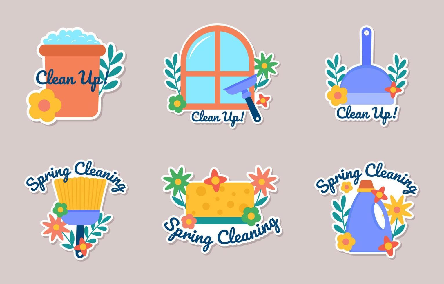 Spring Cleaning Sticker Set Pack vector