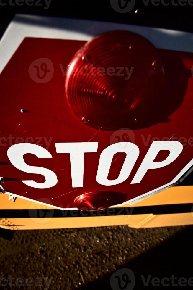 Stop sign on school bus in Saskatchewan photo