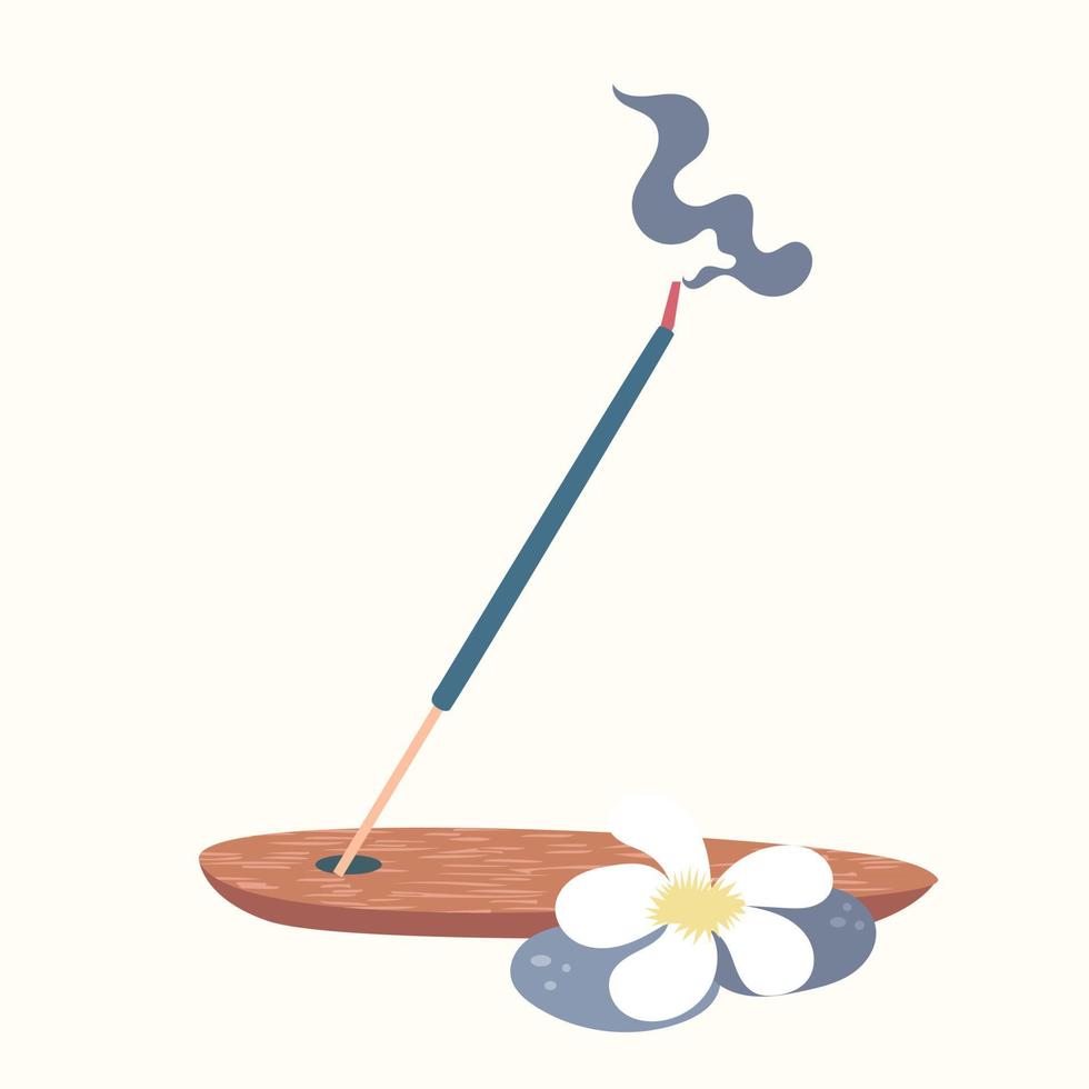 Scented Spa stick on a wooden stand. Incense stick. Cosmetic procedure aromatherapy vector